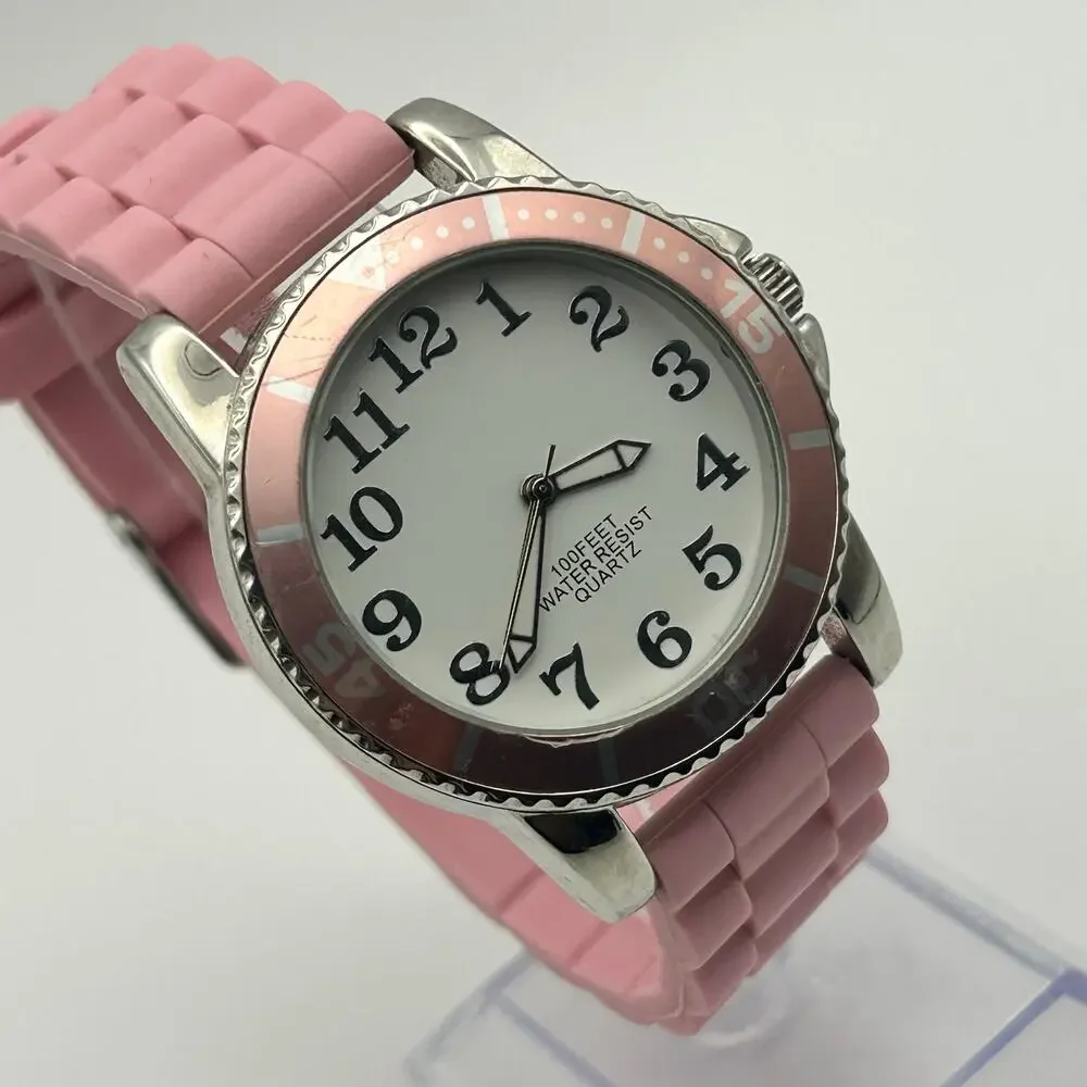 Women’s Pink Watch Stainless Steel White Dial Working New Battery